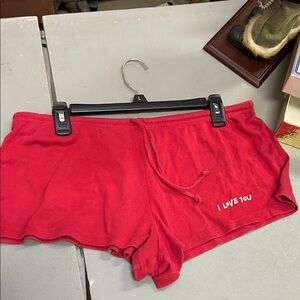 Old Navy Red sCotton Shorts short draw string size large “I love u” printed